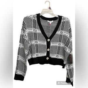 No Boundaries Womens Thick Plaid Cropped Sweater XXL black and white grandmacore